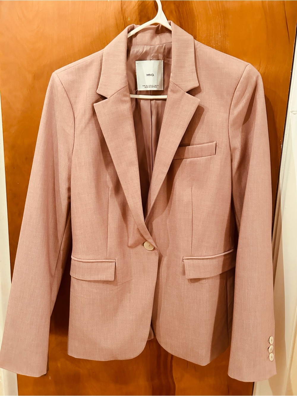 Mango Dusty Pink Single-Button Tailored Blazer